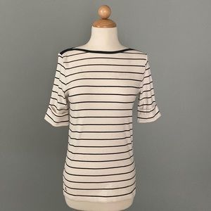 Lauren by Ralph Lauren Striped Boatneck Fold Over Half Sleeves